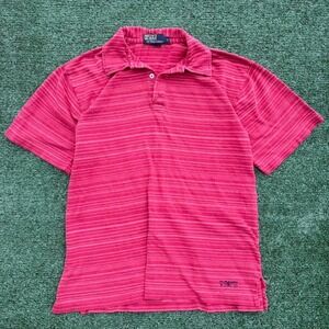 90s Polo Ralph Lauren Striped Linen Knit Polo Shirt Pink